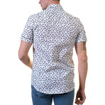 Floral Short Sleeve Button Up // White + Blue-Gray (XL)