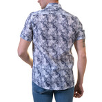 Paisley Short Sleeve Button-Up Shirt // Blue + White (M)