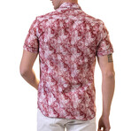 Paisley Short Sleeve Button-Up Shirt // Red + White (5XL)