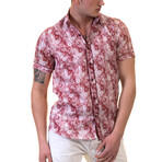 Paisley Short Sleeve Button-Up Shirt // Red + White (S)