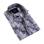 Paisley Short Sleeve Button-Up Shirt // Blue + White (S)