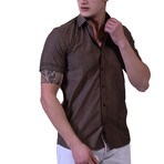 Short Sleeve Button-Up Shirt // Army Green + Burgundy (5XL)