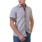 Floral Short Sleeve Button Up // White + Blue-Gray (S)