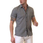 Checkered Short Sleeve Button-Up Shirt // Black + White (XL)