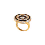 Luca Carati // 18k Yellow Gold Diamond + Brown Enamel Ring // Ring Size: 7.25 // Pre-Owned