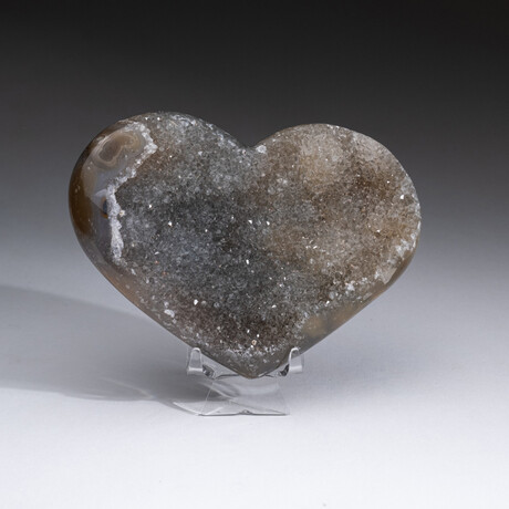 Genuine Agate Druzy Crystal Cluster Heart + Acrylic Display Stand // V4
