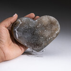 Genuine Agate Druzy Crystal Cluster Heart + Acrylic Display Stand // V4
