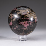 Genuine Polished Rhodonite Sphere  + Acrylic Display Stand // V2