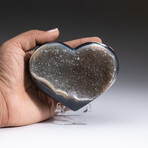 Genuine Agate Druzy Crystal Cluster Heart + Acrylic Display Stand // v.6