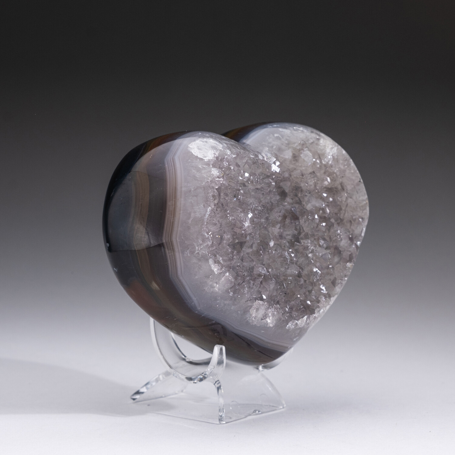 Genuine Agate and Quartz Crystal Cluster Heart + Acrylic Display Stand ...