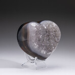 Genuine Agate and Quartz Crystal Cluster Heart + Acrylic Display Stand // V1