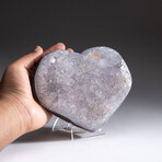 Genuine Agate and Quartz Crystal Cluster Heart+ Acrylic Display Stand // V3