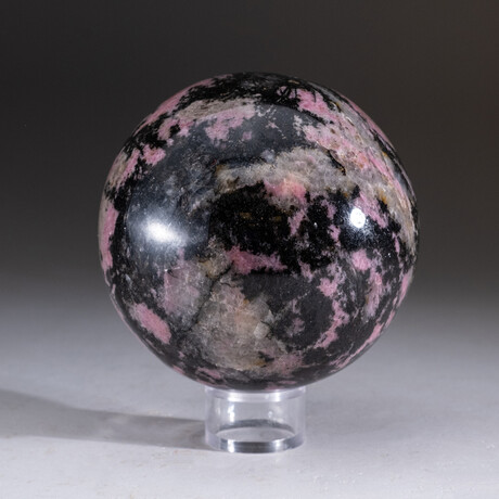 Genuine Polished Rhodonite Sphere  + Acrylic Display Stand // V1