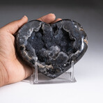 Genuine Agate Druzy Crystal Cluster Heart + Acrylic Display Stand // V7