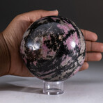 Genuine Polished Rhodonite Sphere  + Acrylic Display Stand // V1