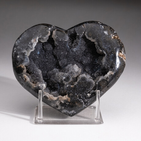 Genuine Agate Druzy Crystal Cluster Heart + Acrylic Display Stand // V7