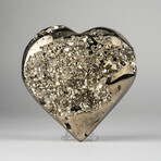 Genuine Polished Pyrite Heart + Acrylic Display Stand // V1