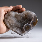 Genuine Agate and Quartz Crystal Cluster Heart+ Acrylic Display Stand // V1