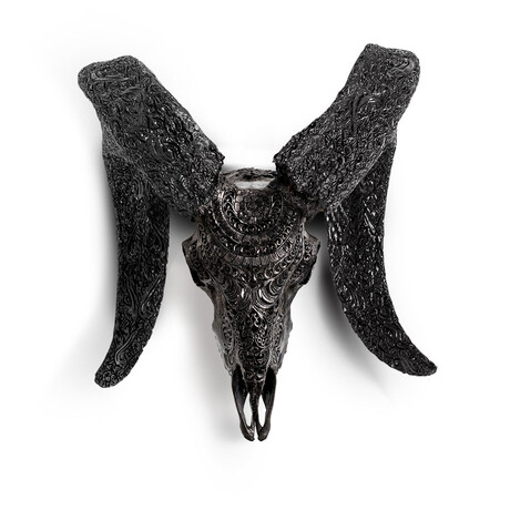 Carved Horns Ram Skull // Black Boho