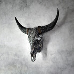 Carved Horns Cow Skull // Gray Sun