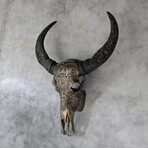 Carved Horns Buffalo Skull // Celtic Spirit // Metallic Finish