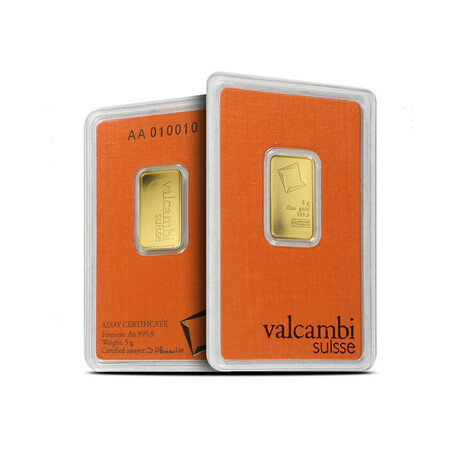 5 gram Gold Bar - Valcambi Design // Deluxe Collector's Pouch
