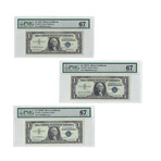 1957 A,B Series $1 Small Size Silver Certificate Three Piece Set // PMG Certified 67 GEM UNC