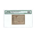 $7 Rhode Island Colonial Note // FR#RI-287, S/N 1276 // PMG Certified 63 Choice Uncirculated