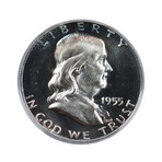1955 U.S. Franklin Silver Half Dollar // PCGS PR68 // Wood Presentation Box