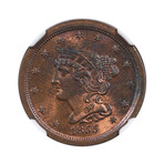 1855 Braided Hair Half Cent // NGC Certified MS64RB // Wood Presentation Box