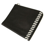 Black Leather Striped Clutch Bag