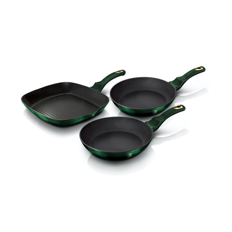 3-Piece Frypan Set With Grill  // Emerald