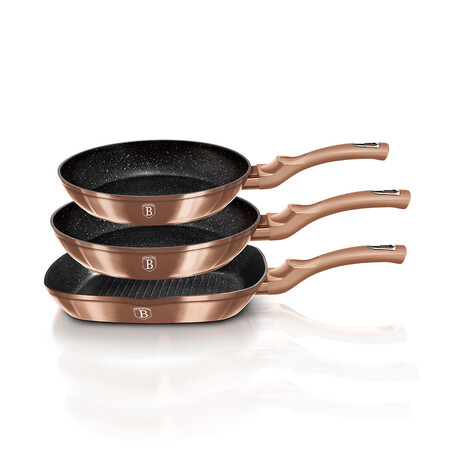 3-Piece Frypan Set With Grill Pan // Rose Gold