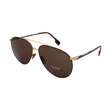 Burberry // Men's BE3108-12933 Aviator Sunglasses // Gold + Matte Black + Brown