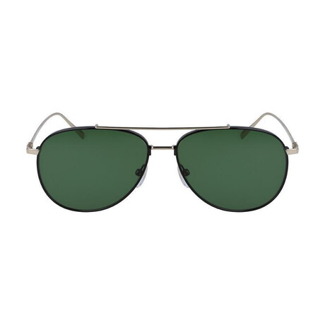 Men's Square Metal Sunglasses // Shiny Gold + Green