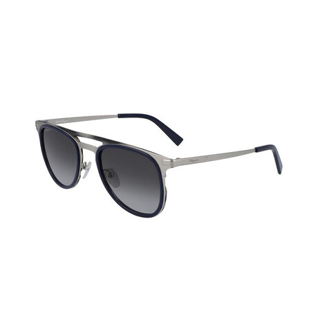 Unisex Square Metal Sunglasses // Blue Striped Gray Silver + Gray Gradient