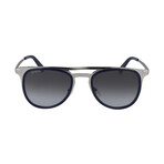 Unisex Square Metal Sunglasses // Blue Striped Gray Silver + Gray Gradient