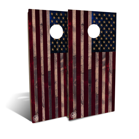 Full Color Rustic Wood American Flag // 4' x 2' Cornhole Board Set