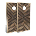 Country Living Dark-Stained Geometric Wood // 4' x 2' Cornhole Board Set