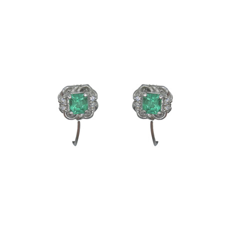 Platinum Diamond + Emerald Earrings // Pre-Owned