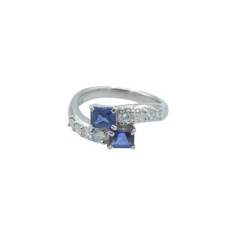 Platinum Diamond + Square Sapphire Ring // Ring Size: 6 // Pre-Owned