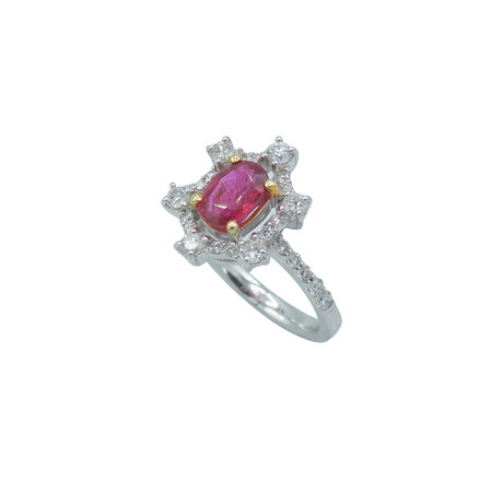 18k White Gold Diamond + Ruby Ring // Ring Size: 6 // Pre-Owned