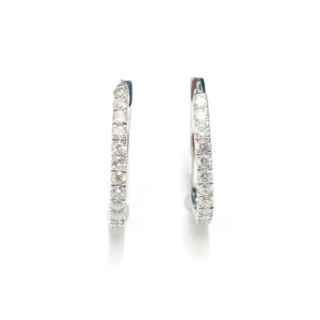 14k White Gold Diamond Hoop Earrings V // New