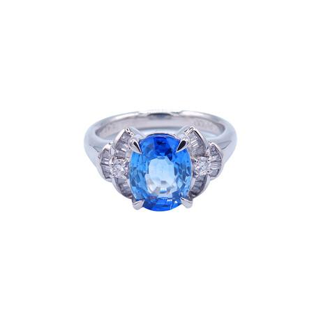 Platinum Diamond + Round Sapphire Ring // Ring Size: 6 // Pre-Owned