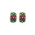 18k Yellow Gold Diamond + Ruby + Emerald Earrings // Pre-Owned