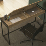 Eloise Office Desk // Light Brown Oak + Black Metal Frame