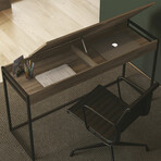 Eloise Office Desk // Dark Brown Oak + Black Metal Frame