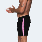 Noir Men's Swim Trunks // Black + Pink (M)
