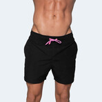 Noir Men's Swim Trunks // Black + Pink (M)