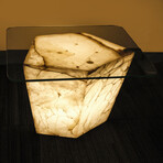 Genuine Polished Large Illuminated Onyx End Table + Glass Top // V3